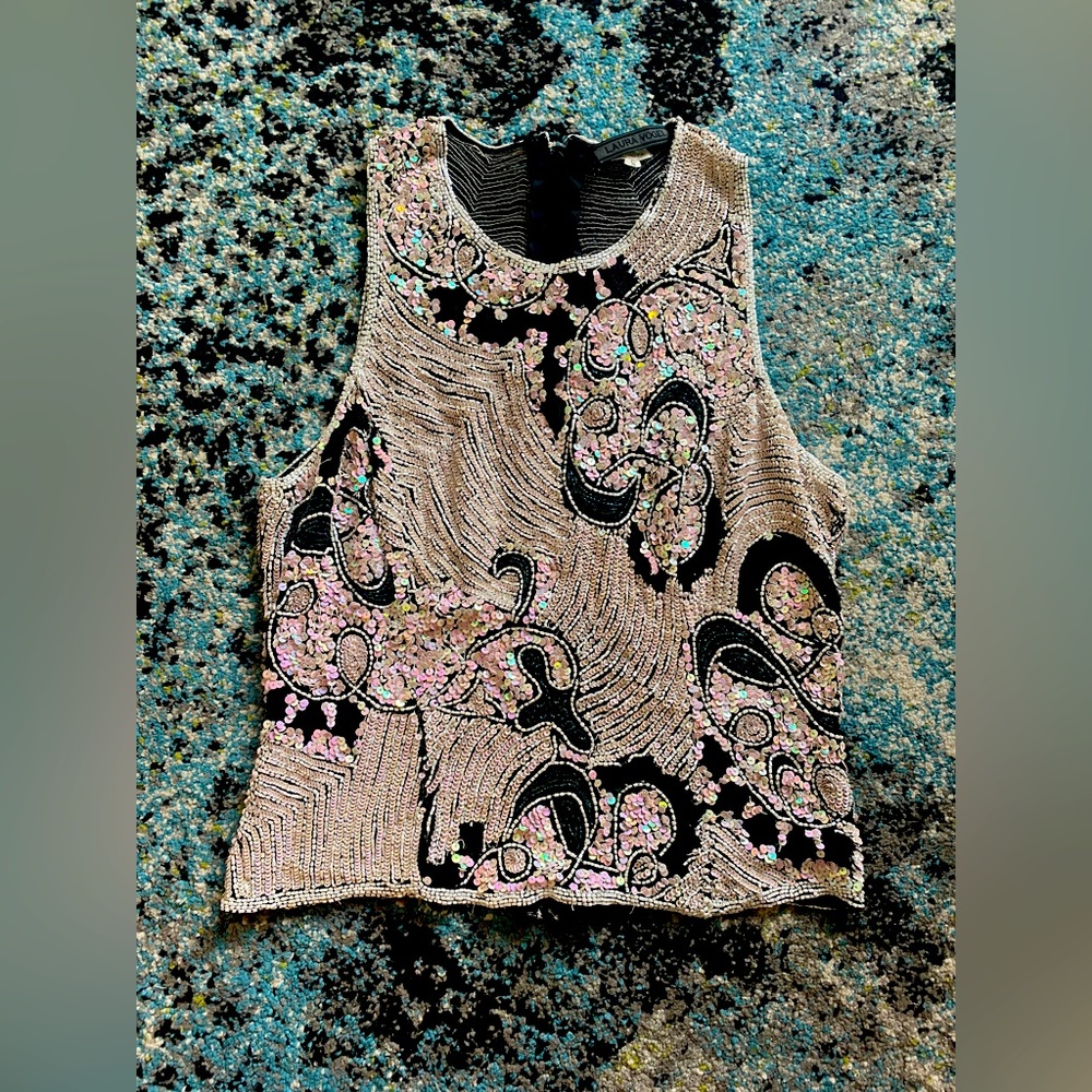 Hand-Beaded Silk Tank Top